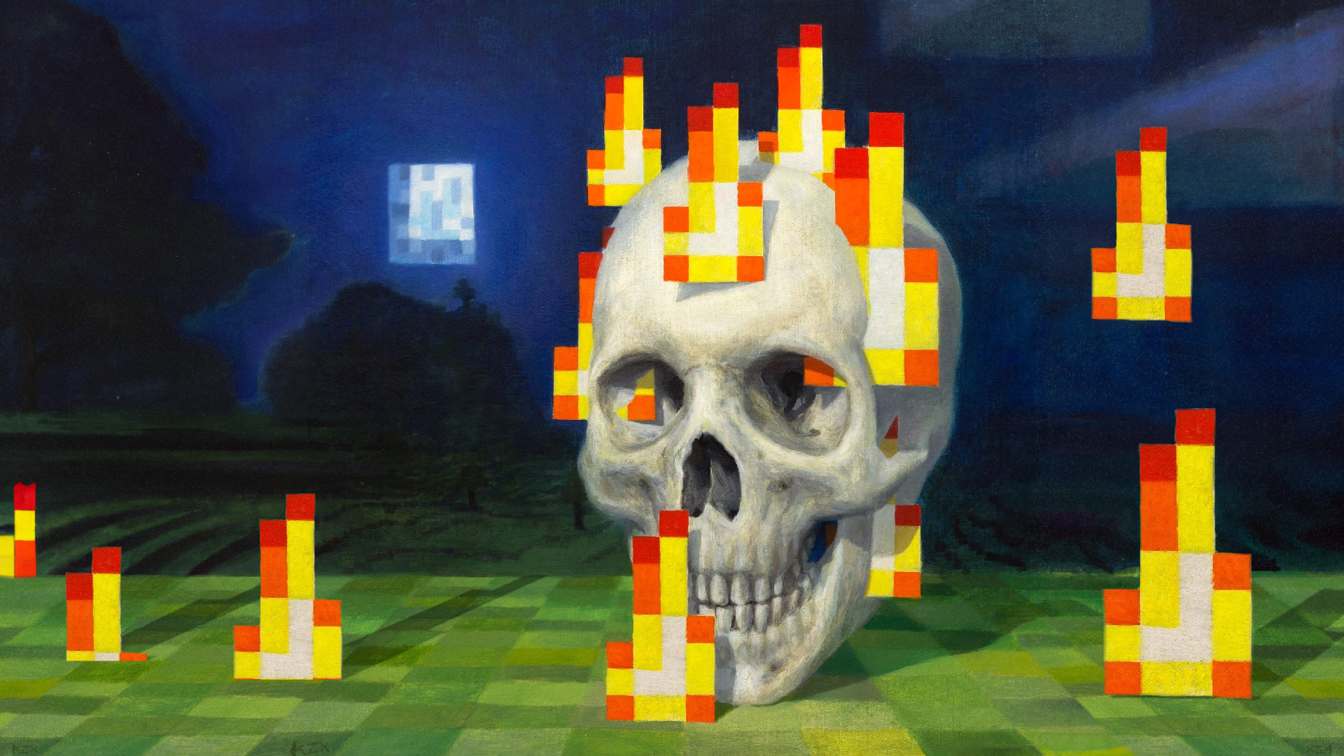 Minecraft burning skull painting